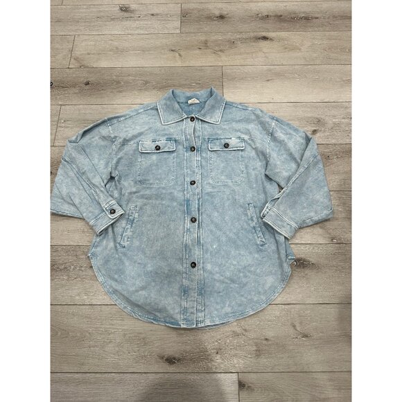 Bibi Blue Mineral Wash Oversized Shacket Womens Medium - Picture 1 of 5